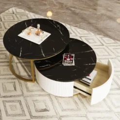 Modern Round Nesting Coffee Table Fluted With Drawer In 31.5'' -Baxton Studio Shop GUEST d1ca8194 d4e5 4556 9190 7a0cbd1f5f36