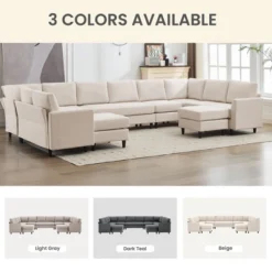 Hyleory Spacious 12-Seater U-Shaped Modular Sofa With Ottomans,Relaxed Style, Reconfigurable Design -Baxton Studio Shop GUEST d1ebbe6d c20e 413f 9d61 eb5de2430367