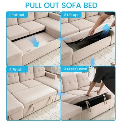 Mjkone W98" 4-Seater Modular Sleeper Sofa Bed With Storage Chaise,U-shaped Sofa With Pull-out Bed 7 Mjkone W98" 4-Seater Modular Sleeper Sofa Bed With Storage Chaise,U-shaped Sofa With Pull-out Bed - Image 7