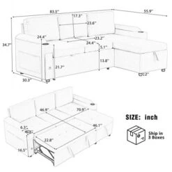 84"W Upholstered L-shaped Sofa Couch Convertible Sofa Bed Sectional Sofa With 2 Cup Holders, 2 USB Ports And Storage Space, Beige/Black/Gray-ModernLux -Baxton Studio Shop GUEST d25a0960 f2da 4296 8829 20ff4d17adae
