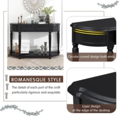 Retro Circular Curved Design Wooden Console Table With Open Style Shelf And Two Top Drawers-ModernLuxe 19 Retro Circular Curved Design Wooden Console Table With Open Style Shelf And Two Top Drawers-ModernLuxe -Baxton Studio Shop GUEST d260755f e90a 439b 81f9 ad8a4a2d4d49
