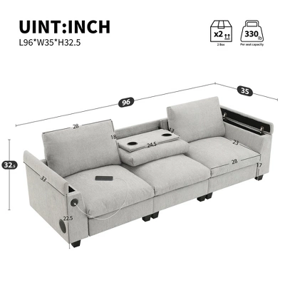 96''W Sofa Couch Set, Upholstered Storage Sofa Chair With USB Charges, Bluetooth Speaker, Cup Holders -ModernLuxe 2 96''W Sofa Couch Set, Upholstered Storage Sofa Chair With USB Charges, Bluetooth Speaker, Cup Holders -ModernLuxe - Image 2