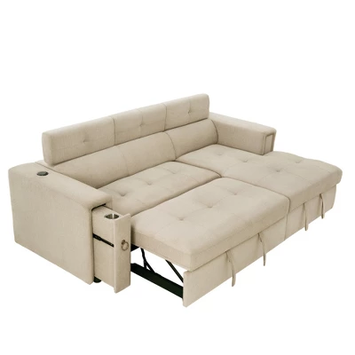 Racxily 96" Multi-Functional Pull-Out Sofa Bed L-Shape Sectional Sofa With Adjustable Headrest, Wireless Charging, Cup Holders And Hidden Storage 11 Racxily 96" Multi-Functional Pull-Out Sofa Bed L-Shape Sectional Sofa With Adjustable Headrest, Wireless Charging, Cup Holders And Hidden Storage - Image 11