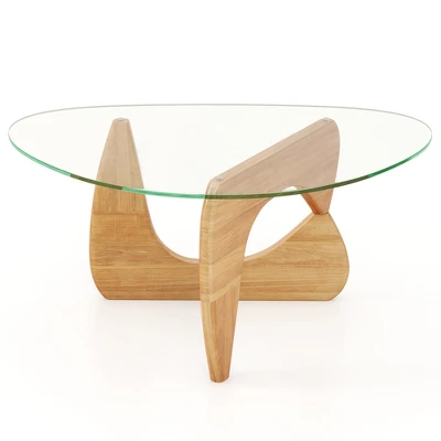 Tangkula Triangle Coffee Table W/ Tempered Glass Top & Adjustable Rubber Wood Base 10 Tangkula Triangle Coffee Table W/ Tempered Glass Top & Adjustable Rubber Wood Base - Image 10