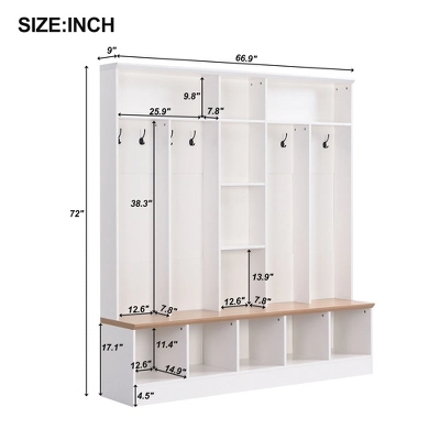 Hall Tree With Storage Bench, Multifunctional Coat Rack And 8 Entrance Hooks - ModernLuxe 2 Hall Tree With Storage Bench, Multifunctional Coat Rack And 8 Entrance Hooks - ModernLuxe - Image 2