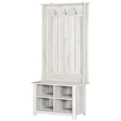 HOMCOM Hall Tree With Shoe Storage Bench, Entryway Bench With Coat Rack, Accent Coat Tree With Adjustable Shelves For Mud Room, Distressed White -Baxton Studio Shop GUEST d3304956 73c5 4978 b77a 150f8d1abf60