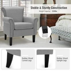 Costway Set Of 2 Upholstered Fabric Accent Chairs W/ Rubber Wood Legs Dark GrayLight Gray -Baxton Studio Shop GUEST d33ac8ab bd07 4425 9882 d4a7a193c549