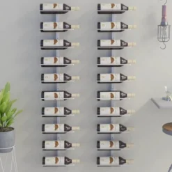 VidaXL Wall-Mounted Metal Wine Rack - White, With Capacity For 10 Wine Bottles, Modern Design For Kitchen, Pantry, And Bar Spaces