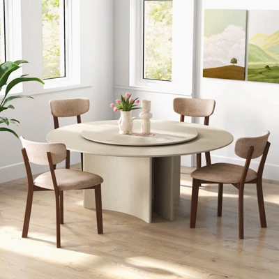 Costway 2 PCS Upholstered Dining Chairs Set Of 2 With Solid Rubber Wood Frame, Curved Backrest Brown/Grey 4 Costway 2 PCS Upholstered Dining Chairs Set Of 2 With Solid Rubber Wood Frame, Curved Backrest Brown/Grey - Image 4