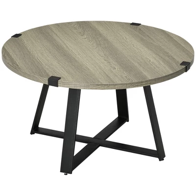 HOMCOM Round Coffee Table, Accent Center Table Steel Legs Living Room Furniture, Wooden Coffee Table, Light Gray 3 HOMCOM Round Coffee Table, Accent Center Table Steel Legs Living Room Furniture, Wooden Coffee Table, Light Gray - Image 3