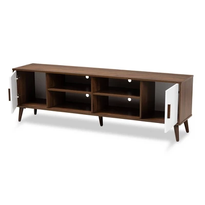 Quinn 2 Door Wood TV Stand For TVs Up To 75" Walnut/White - Baxton Studio 1 Quinn 2 Door Wood TV Stand For TVs Up To 75" Walnut/White - Baxton Studio