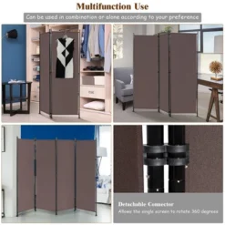Costway 4-Panel Room Divider Folding Privacy Screen W/Steel Frame Decoration Brown -Baxton Studio Shop GUEST d38c7c8b 1cb6 4a71 a096 c77c4143a5c4