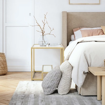 Costway 22'' 2-Tier Sofa Side Table Square Metal Frame For Living Room Bedroom Bronze 2 Costway 22'' 2-Tier Sofa Side Table Square Metal Frame For Living Room Bedroom Bronze - Image 2