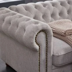 Chesterfield Linen Tufted Nailhead Upholstered Sofa With Wooden Legs - ModernLuxe 18 Chesterfield Linen Tufted Nailhead Upholstered Sofa With Wooden Legs - ModernLuxe -Baxton Studio Shop GUEST d40617e5 a58d 413b b195 42ca92051c3d