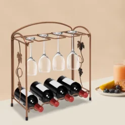 YIYIBYUS Metal Wine Rack, Freestanding Wine Bottle Rack, Bronze