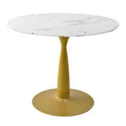 40'' Harris Round Artificial Marble Top Pedestal Modern Dining Table Gold Base- The Pop Maison