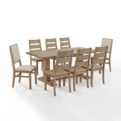 9pc Joanna Dining Set With 6 Ladder Back Chairs And 2 Upholstered Back Chairs Rustic Brown - Crosley