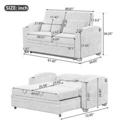 61.6" Modern Chenille Convertible Sofa Bed With USB Ports, Cup Holders & Adjustable Backrest For Living Room, Apartment -Baxton Studio Shop GUEST d45e9864 a590 47cc a9d2 d1f7d9b71d90