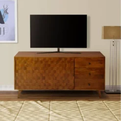 2 Door Honeycomb Design Wooden TV Console With 3 Drawers Walnut Brown - The Urban Port -Baxton Studio Shop GUEST d4c32d84 a804 4427 b48a 5de48814f5d7