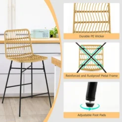 Costway Set Of 2 Rattan Bar Stools Counter Height Dining Chairs With Metal Legs Natural -Baxton Studio Shop GUEST d4c3c862 edcf 4c6a 9901 8cff8572c33f