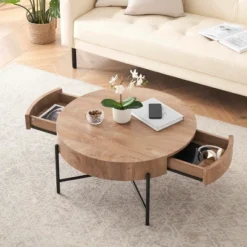 Round Coffee Table With Storage Living Room Center Table -Baxton Studio Shop GUEST d4cba8c1 7245 410b 8da6 014a2f923d0d