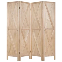 Costway 4Panels Folding Wooden Divider W/x-shaped Design 5.6 Ft Tall Brown -Baxton Studio Shop GUEST d52d335c 2cbb 4e9f abc0 9777adb7c5ed