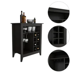 Gulches Black Bar Cabinet: Stylish Storage With Built-in Wine Rack