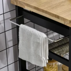 HOMCOM 3-Tier Utility Kitchen Cart With Handle Bar, Steel Basket Rolling Cart, Food Storage Service Trolley With Drawer, Rubber Wood Top, Black 8 HOMCOM 3-Tier Utility Kitchen Cart With Handle Bar, Steel Basket Rolling Cart, Food Storage Service Trolley With Drawer, Rubber Wood Top, Black -Baxton Studio Shop GUEST d5aef0d5 ffc8 4e0c be43 ad2395f7cdd8