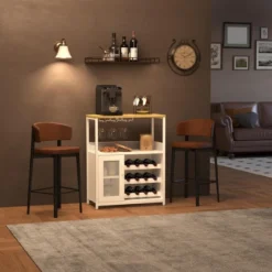 3-Tier Wine Bar Cabinet With Detachable Wine Rack And Drawer -Baxton Studio Shop GUEST d5c0a223 b2ba 44f9 9868 3faee70f226e 1