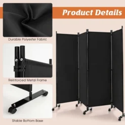 Costway 4-Panel Folding Room Divider 6FT Rolling Privacy Screen With Lockable Wheels Black/Brown/Grey/White -Baxton Studio Shop GUEST d5ca13fe a9b9 46d8 97d2 b1387fc0c0d6
