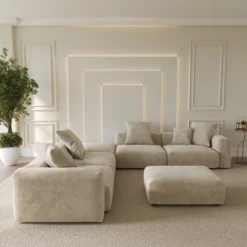 WJShome Modular Sectional Sofa With Ottomans,6 Seater Corduroy V Shaped Reversible Corner Couch,141.73" Convertible Sofa & Couch