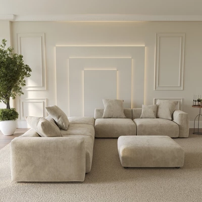 WJShome Modular Sectional Sofa With Ottomans,6 Seater Corduroy V Shaped Reversible Corner Couch,141.73" Convertible Sofa & Couch 1 WJShome Modular Sectional Sofa With Ottomans,6 Seater Corduroy V Shaped Reversible Corner Couch,141.73" Convertible Sofa & Couch