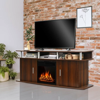 Costway 63'' Fireplace TV Stand W/18'' 1500W Electric Fireplace Up To 70'' Walnut 2 Costway 63'' Fireplace TV Stand W/18'' 1500W Electric Fireplace Up To 70'' Walnut - Image 2