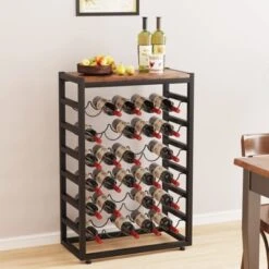 Itopfox 6-Tier Free Standing Wine Rack With Wooden Table Top, Sturdy Metal Bottle Holder For Kitchen Bar Pantry, Holds 30 Bottles -Baxton Studio Shop GUEST d64d94b3 509c 4e05 bb8b 40e60a353aea