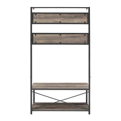72" Industrial Farmhouse Metal And Wood Hall Tree Gray Wash - Saracina Home 5 72" Industrial Farmhouse Metal And Wood Hall Tree Gray Wash - Saracina Home - Image 5
