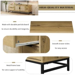 59.09" Elegant Rattan TV Stand With Adjustable Shelves And Wood Grain Finish - ModernLuxe 15 59.09" Elegant Rattan TV Stand With Adjustable Shelves And Wood Grain Finish - ModernLuxe -Baxton Studio Shop GUEST d6b085ea 3baf 433c a649 814bba48baa7