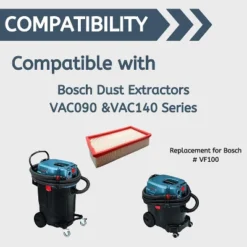 Nispira VF130H Flat Pleated Paper Filter Compatible With Bosch VAC090A Or VAC140A Dust Extractors, 2 Packs