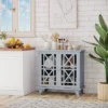 HOMCOM Wood Accent Sideboard Buffet Serveing Storage Cabinet With Fretwork Doors And Elevated Base, Gray