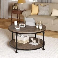 Round Coffee Table Coffee Table For Living Room 2-Tier Rustic Wood Desktop With Storage Shelf Modern Design Home Furniture -Baxton Studio Shop GUEST d7cca03d 9e30 4829 9aff dc704b89941e
