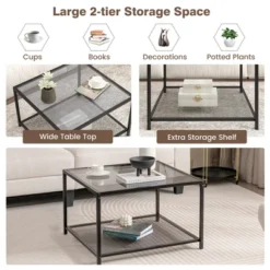 Costway Glass Coffee Table 27.5 Inch 2-Tier Square With Mesh Shelf Living Room Grey/Transparent -Baxton Studio Shop GUEST d80caf58 6902 4322 8ab6 f82614891c71