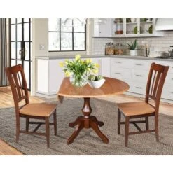 30.3" Round Top Pedestal Extendable Dining Table With 2 Chairs Cinnamon/Espresso - International Concepts -Baxton Studio Shop GUEST d8aa73f1 daee 432e 895f 4b2d6587cfe8