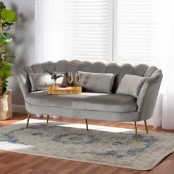 Genia Velvet Fabric Upholstered And Metal Sofa Gray/Gold - Baxton Studio -Baxton Studio Shop GUEST d8cecf5d ba12 4394 8c36 6bc4278e6ced