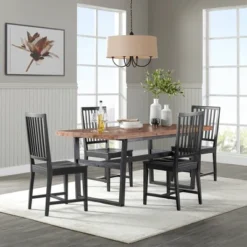 72" Walden Dining Table With Solid Cedar Top And 4 Wood Chairs With Black Finish Warm Natural - Alaterre Furniture