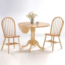 42" Dual Table With 2 Windsor Chairs Dining Sets Natural - International Concepts