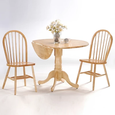 42" Dual Table With 2 Windsor Chairs Dining Sets Natural - International Concepts 1 42" Dual Table With 2 Windsor Chairs Dining Sets Natural - International Concepts