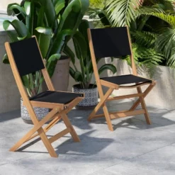 Flash Furniture 2PK All-Weather Acacia Wood Folding Bistro Chairs-Mesh Back/Seat-Natural/Black 12 Flash Furniture 2PK All-Weather Acacia Wood Folding Bistro Chairs-Mesh Back/Seat-Natural/Black -Baxton Studio Shop GUEST d92941d5 c91e 45d2 923b 782471b739a8