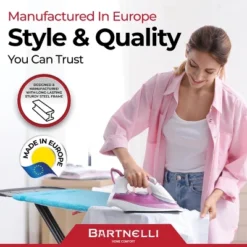 Bartnelli Wooden Top Ironing Board, 5-Layer Steam-Reflecting Cover, Adjustable Height, 46x16”
