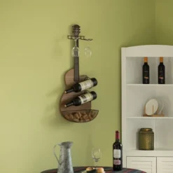 VintiquewiseBlack Metal Guitar Shaped Wine Rack Holder For Living Room, Dining, Or Entryway -Baxton Studio Shop GUEST d9c797df b100 4f9b b7ed a4c5e57f392f