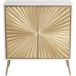 55 Downing Street Starburst 32" Wide White And Gold 2-Door Cabinet -Baxton Studio Shop GUEST da3c1804 a661 4644 a82a 90de6ba29826