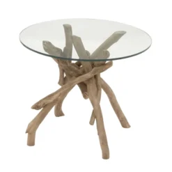 Log And Glass Round Accent Table Tan - Olivia & May -Baxton Studio Shop GUEST da4a4b00 ec58 4f99 9d09 460ddd5fe5bb